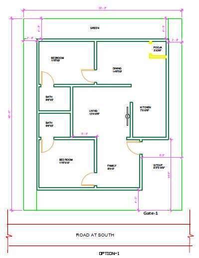 40x40 house plan 2 BHK house plan designed to Mr Pani, Hyderabad-