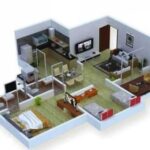 2 BHK APPARTMENT STYLE HOUSE PLANS 3D VIEW